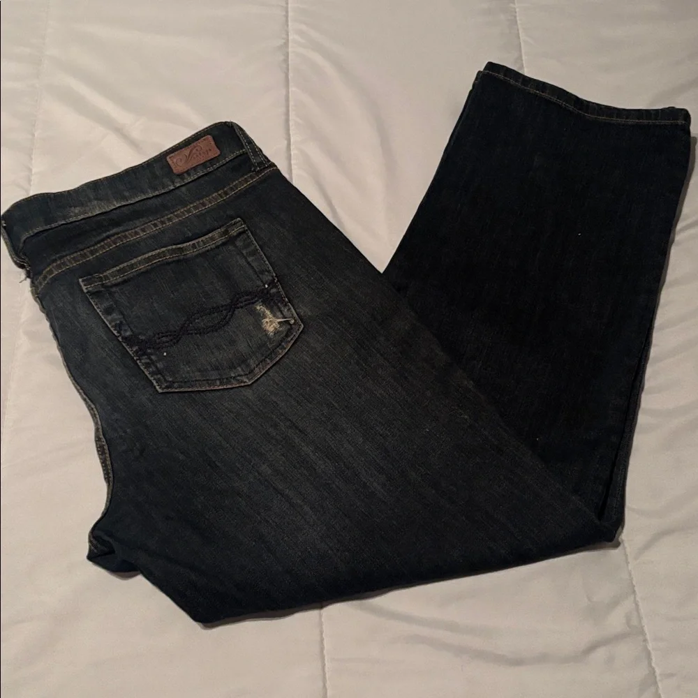 Refuge Denim cropped Stretch Jeans Women's Size 13 Blue Dark Wash Distressed